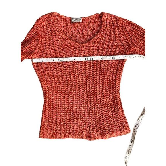 Talbots loose knit autumn orange with yellow flecks long sleeve vee neck sweater - Picture 6 of 9